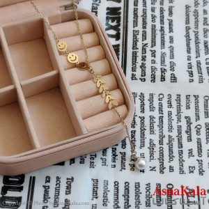 گردنبند مروارید طلایی دخترانه استیل کد GNB162256W