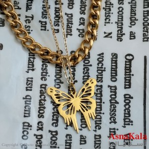 گردنبند پروانه دولاین طلایی دخترانه استیل کد GNB162267W