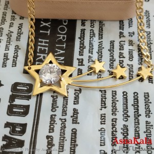 گردنبند نگیندار ستاره دنباله دار طلایی دخترانه استیل کد GNB162272W