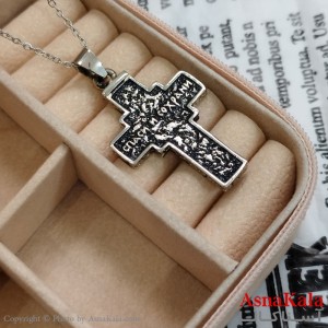 آویز گردنبند مردانه صلیب نقره ای