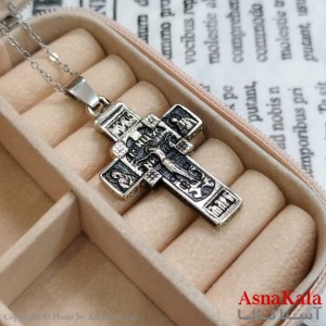 آویز گردنبند مردانه صلیب رنگ نقره ای کد GNB162286W