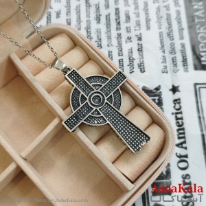 آویز گردنبند مردانه صلیب رنگ نقره ای کد GNB162287W