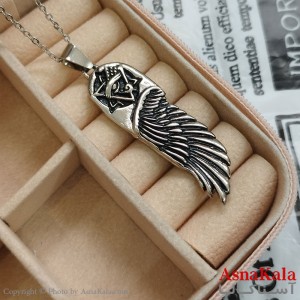 آویز گردنبند مردانه بال رنگ نقره ای کد GNB162293W