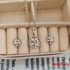 نیم ست زنانه ژوپینگ شامل گوشواره و گردنبند رنگ نقره ای کد NIM141088W