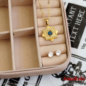 نیم ست زنانه شامل گردنبند و گوشواره رنگ طلایی کد NIM141100W