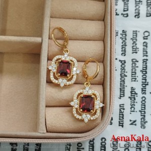 نیم ست زنانه مستطیل نگین قرمز