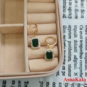 نیم ست زنانه شامل گردنبند و گوشواره  مدل مستطیل  نگیندار