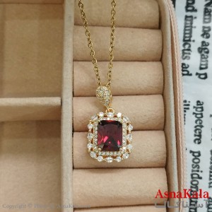 نیم ست زنانه شامل گردنبند و گوشواره  مدل مدرن نگین قرمز