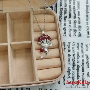 گردنبند استیل دخترانه دسته گل نگین قرمز کد GNB162356W