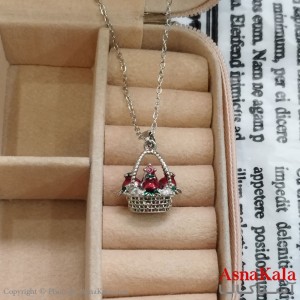 گردنبند استیل زنانه سبد انار نگین قرمز کد GNB162360W
