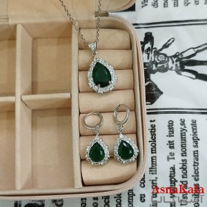 نیم ست زنانه  نگین سبز  اشکی