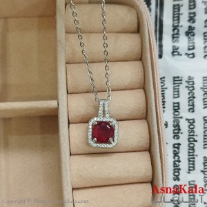 گردنبند استیل زنانه جواهری نگین قرمز کد GNB162364W
