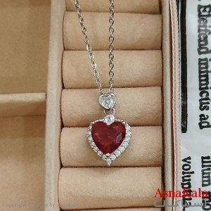 گردنبند استیل زنانه قلب نگیندار نگین قرمز کد GNB162382W