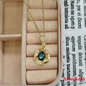 گردنبند استیل زنانه اشک  نگین سبز کد GNB162384W