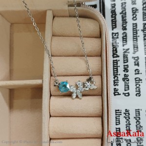 گردنبند استیل زنانه پروانه نگین آبی کد GNB162386W