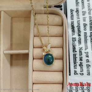 گردنبند استیل زنانه اشک و پروانه نگین سبز کد GNB162395W