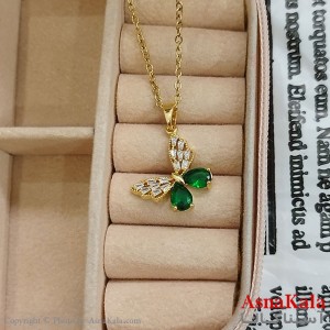گردنبند استیل زنانه پروانه نگین سبز کد GNB162397W