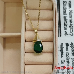 گردنبند استیل زنانه اشک نگین سبز کد GNB162401W