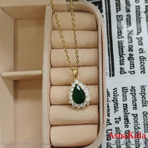 گردنبند استیل زنانه اشک نگیندار نگین سبز کد GNB162404W