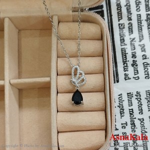 گردنبند استیل زنانه پروانه نگیندار و اشک نگین مشکی کد GNB162407W