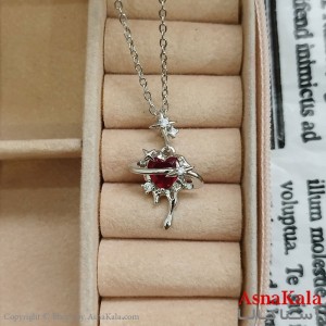 گردنبند استیل زنانه قلب و ستاره  نگین قرمز کد GNB162409W