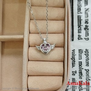 گردنبند استیل زنانه قلب بالدار نگین صورتی  کد GNB162413W