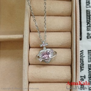 گردنبند استیل زنانه قلب  نگین صورتی  کد GNB162414W