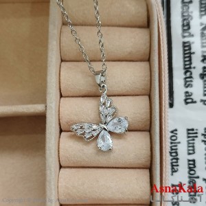 گردنبند استیل زنانه پروانه  نگین سفید کد GNB162419W