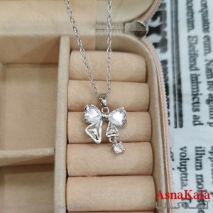 گردنبند استیل زنانه پاپپون جواهری نگین سفید کد GNB162437W