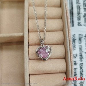 گردنبند استیل ستاره قلب جواهری نگین صورتی کد GNB162449W