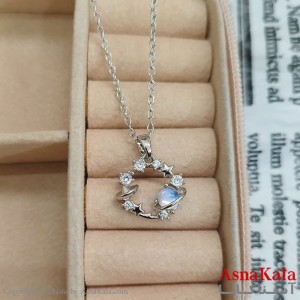 گردنبند استیل منظومه شمشی و ستاره جواهری نگین آبی کد GNB162451W