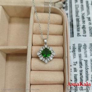 گردنبند استیل لوز جواهری نگین سبز کد GNB162455W