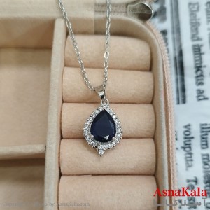 گردنبند استیل اشک جدیدجواهری نگین سورمه ای کد GNB162457W