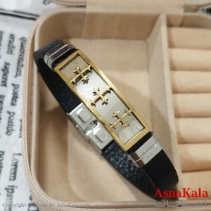 دستبند چرم مردانه  مدل سه صلیب کد DSB181668W