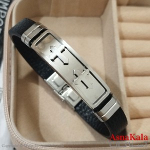 دستبند چرم مردانه  مدل دو صلیب کد DSB181681W