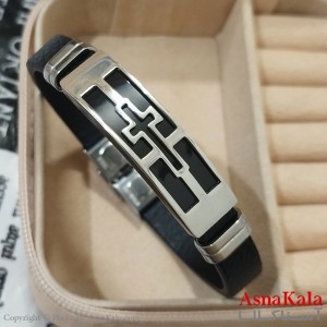 دستبند چرم مردانه  مدل صلیب توخالی کد DSB181683W