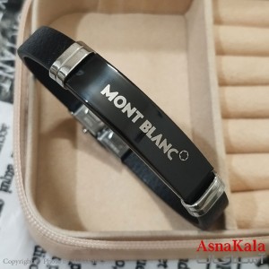 دستبند چرم مردانه  مدل صلیب مونت بلانک کد DSB181684W