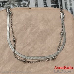 دستبند زنانه  زنجیری  دولاین ماری و توپی رنگ نقره ای کد DSB181699W