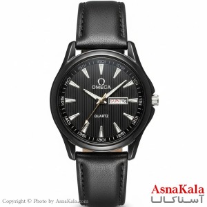 ساعت مردانه امگا چرم مشکی کلاسیک دارای روزشمار کد WTCH11417W