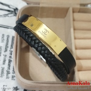 دستبند چرم دولاین مردانه  مدل چنل کد DSB181701W