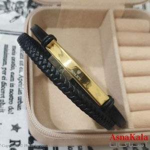 دستبند چرم دولاین مردانه  مدل رولکس کد DSB181704W