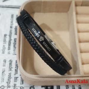 دستبند چرم  دولاین مردانه  مدل ورساچه کد DSB181716W
