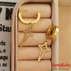 گوشواره آویز استیل زنانه مدل ستاره کشیده شاینی رنگ طلایی کد GSH1521671W