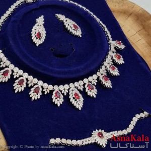 سرویس جواهری کامل شامل گردنبند و گوشواره و دستبند و انگشتر  آبکاری رادیوم کد NIM141154W