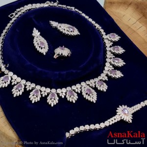 سرویس جواهری کامل شامل گردنبند و گوشواره و دستبند و انگشتر  آبکاری رادیوم کد NIM141155W