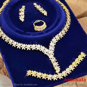 سرویس جواهری کامل شامل گردنبند و گوشواره و دستبند و انگشتر  آبکاری رادیوم کد NIM141156W