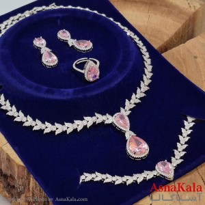 سرویس جواهری کامل شامل گردنبند و گوشواره و دستبند و انگشتر  آبکاری رادیوم کد NIM141157W