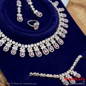 سرویس جواهری کامل شامل گردنبند و گوشواره و دستبند و انگشتر  آبکاری رادیوم کد NIM141162W