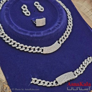 سرویس جواهری کامل شامل گردنبند و گوشواره و دستبند و انگشتر  آبکاری رادیوم کد NIM141166W