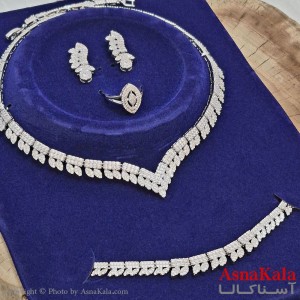 سرویس جواهری کامل شامل گردنبند و گوشواره و دستبند و انگشتر  آبکاری رادیوم کد NIM141169W